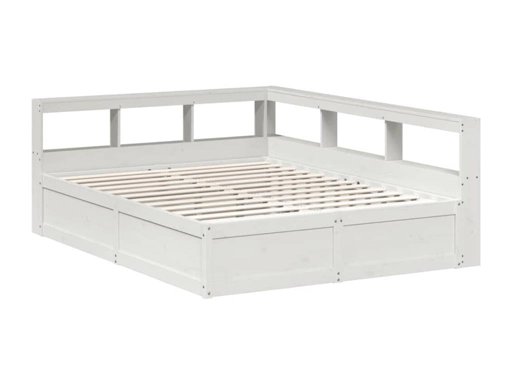 White bookcase bed without mattress, 150x200 cm, solid pine wood, 93997BWFK