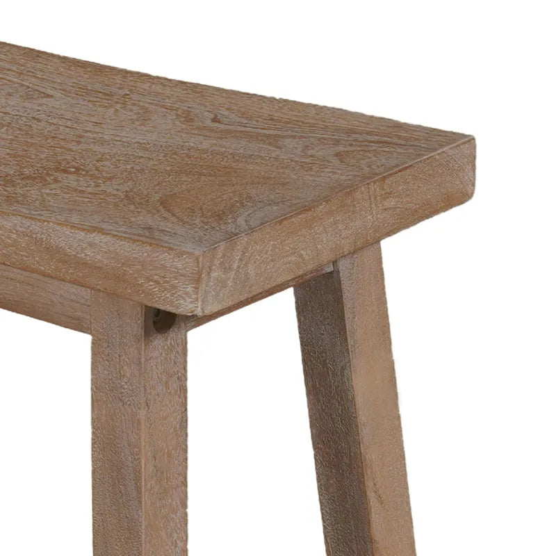 33" Acacia Wood Saddle Seat Bench - Angled Frame, Antique Brown Finish, 220 lb Capacity, Entryway, Dining, or Living Room Bench