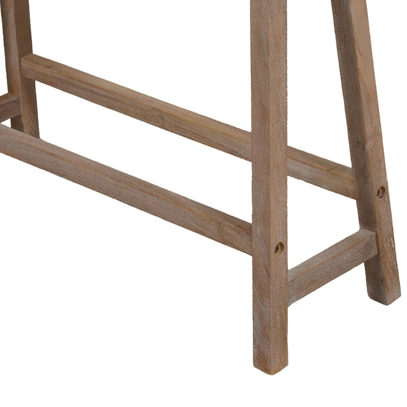 33" Acacia Wood Saddle Seat Bench - Angled Frame, Antique Brown Finish, 220 lb Capacity, Entryway, Dining, or Living Room Bench