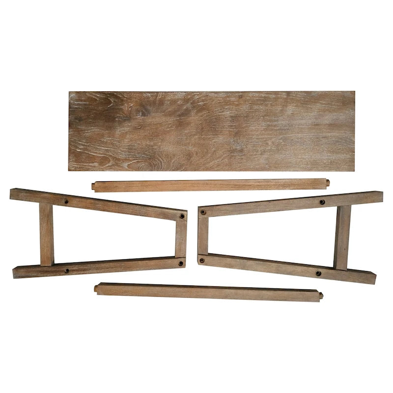 33" Acacia Wood Saddle Seat Bench - Angled Frame, Antique Brown Finish, 220 lb Capacity, Entryway, Dining, or Living Room Bench