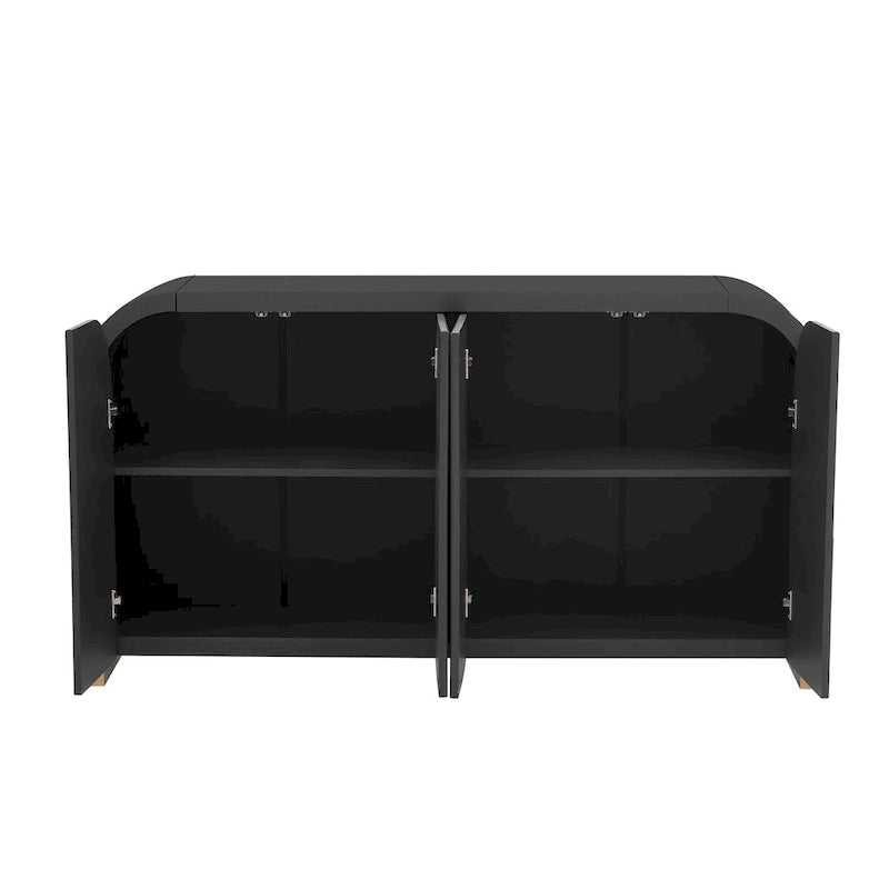 Modern dark walnut TV stand with adjustable shelves - made of pine wood and MDF, 59.8 inches tall, suitable for use as a TV cabinet in a study, living room, or entryway.