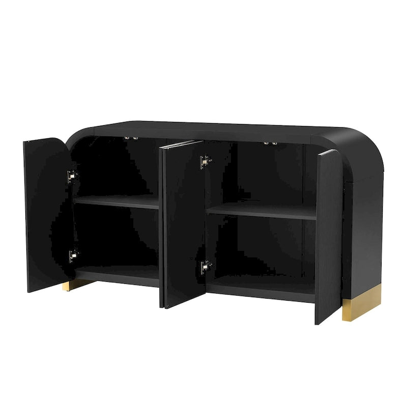 Modern dark walnut TV stand with adjustable shelves - made of pine wood and MDF, 59.8 inches tall, suitable for use as a TV cabinet in a study, living room, or entryway.