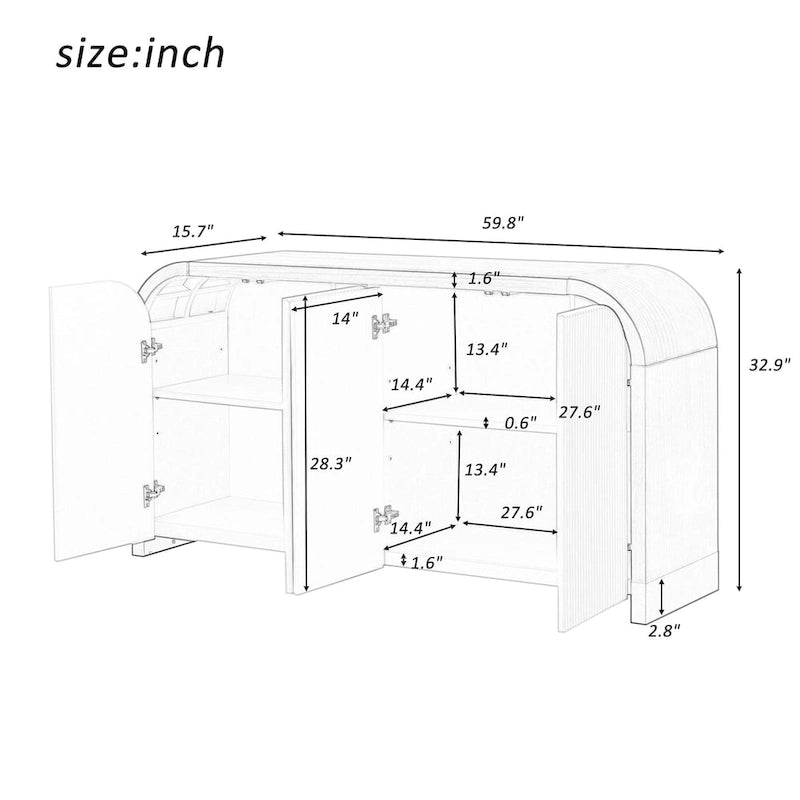 Modern dark walnut TV stand with adjustable shelves - made of pine wood and MDF, 59.8 inches tall, suitable for use as a TV cabinet in a study, living room, or entryway.