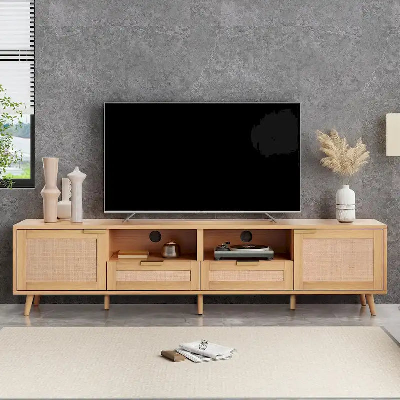 Modern Farmhouse Media Console with Solid Wood Legs