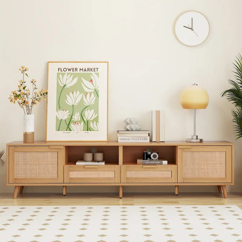 Modern Farmhouse Media Console with Solid Wood Legs