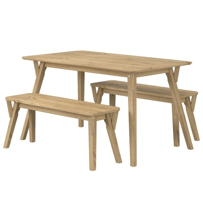 55" Solid Pine Wood Dining Set with Bench - Corona Table & Bench, Natural Finish, 29.92" Height, Easy Assembly for Kitchen