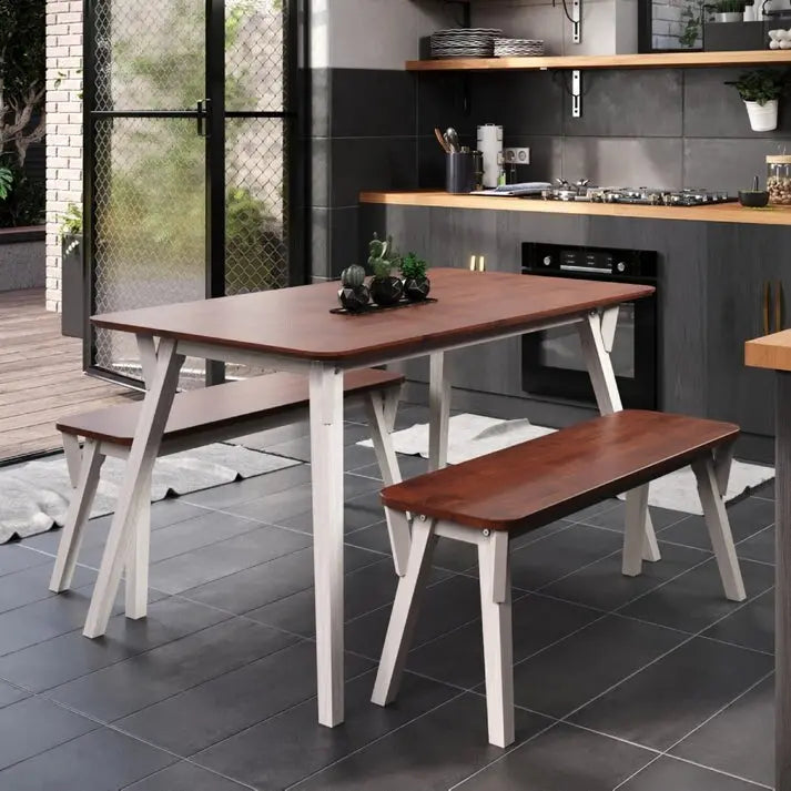 55" Solid Pine Wood Dining Set with Bench - Corona Table & Bench, Natural Finish, 29.92" Height, Easy Assembly for Kitchen