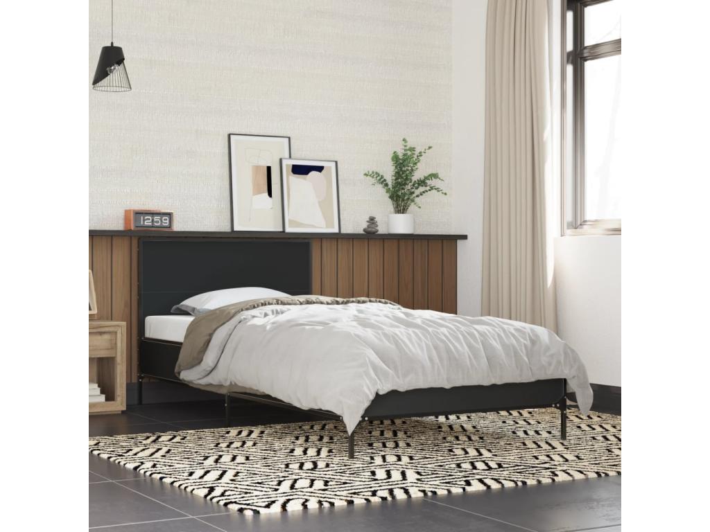 Black bed frame 90x200 cm engineered wood and metal 78643ICKW