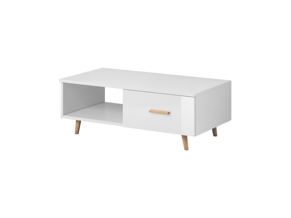 Sweden wooden coffee table with drawer and niche - Matte white/Glossy white - W 110 cm 07571TIAN