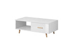 Sweden wooden coffee table with drawer and niche - Matte white/Glossy white - W 110 cm 07571TIAN