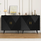 70.1" Wide Wood Sideboard Buffet Cabinet - 4 Doors, Adjustable Shelves, Gold Handles, Black Iron Legs, Engineered Wood Storage