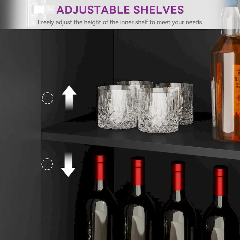 70.1" Wide Wood Sideboard Buffet Cabinet - 4 Doors, Adjustable Shelves, Gold Handles, Black Iron Legs, Engineered Wood Storage