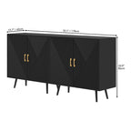 70.1" Wide Wood Sideboard Buffet Cabinet - 4 Doors, Adjustable Shelves, Gold Handles, Black Iron Legs, Engineered Wood Storage