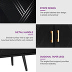 70.1" Wide Wood Sideboard Buffet Cabinet - 4 Doors, Adjustable Shelves, Gold Handles, Black Iron Legs, Engineered Wood Storage