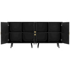 70.1" Wide Wood Sideboard Buffet Cabinet - 4 Doors, Adjustable Shelves, Gold Handles, Black Iron Legs, Engineered Wood Storage