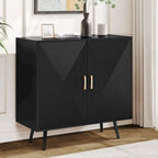 70.1" Wide Wood Sideboard Buffet Cabinet - 4 Doors, Adjustable Shelves, Gold Handles, Black Iron Legs, Engineered Wood Storage