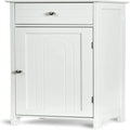 White Floor Storage Cabinet for Bathroom - 34.5" Height, Waterproof MDF, Adjustable Shelves, Anti-Tip, Drawer & Concealed Cabinet