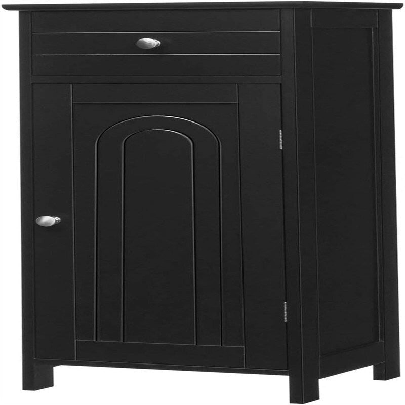 White Floor Storage Cabinet for Bathroom - 34.5" Height, Waterproof MDF, Adjustable Shelves, Anti-Tip, Drawer & Concealed Cabinet