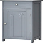 White Floor Storage Cabinet for Bathroom - 34.5" Height, Waterproof MDF, Adjustable Shelves, Anti-Tip, Drawer & Concealed Cabinet