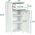 White Floor Storage Cabinet for Bathroom - 34.5" Height, Waterproof MDF, Adjustable Shelves, Anti-Tip, Drawer & Concealed Cabinet