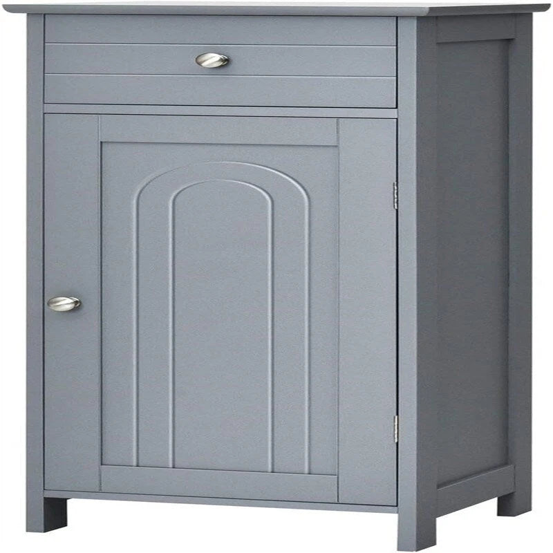 White Floor Storage Cabinet for Bathroom - 34.5" Height, Waterproof MDF, Adjustable Shelves, Anti-Tip, Drawer & Concealed Cabinet