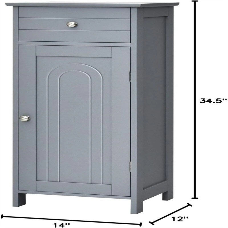 White Floor Storage Cabinet for Bathroom - 34.5" Height, Waterproof MDF, Adjustable Shelves, Anti-Tip, Drawer & Concealed Cabinet