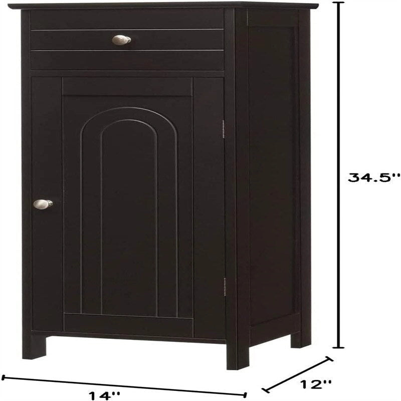 White Floor Storage Cabinet for Bathroom - 34.5" Height, Waterproof MDF, Adjustable Shelves, Anti-Tip, Drawer & Concealed Cabinet