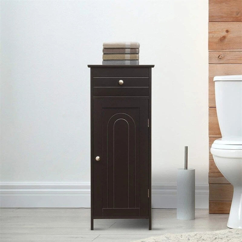 White Floor Storage Cabinet for Bathroom - 34.5" Height, Waterproof MDF, Adjustable Shelves, Anti-Tip, Drawer & Concealed Cabinet