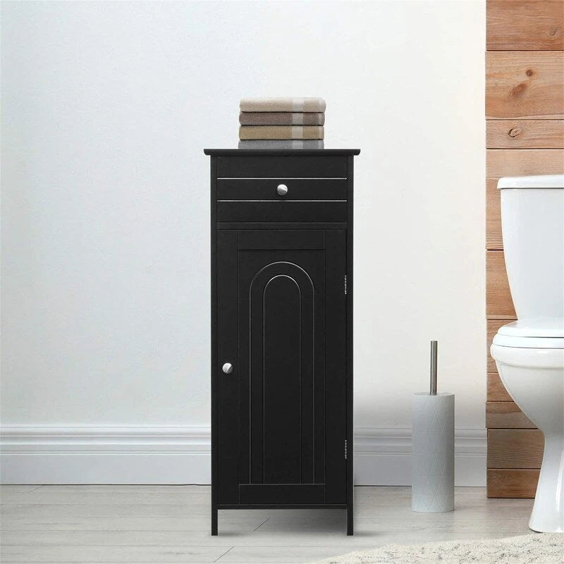 White Floor Storage Cabinet for Bathroom - 34.5" Height, Waterproof MDF, Adjustable Shelves, Anti-Tip, Drawer & Concealed Cabinet