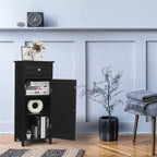 White Floor Storage Cabinet for Bathroom - 34.5" Height, Waterproof MDF, Adjustable Shelves, Anti-Tip, Drawer & Concealed Cabinet