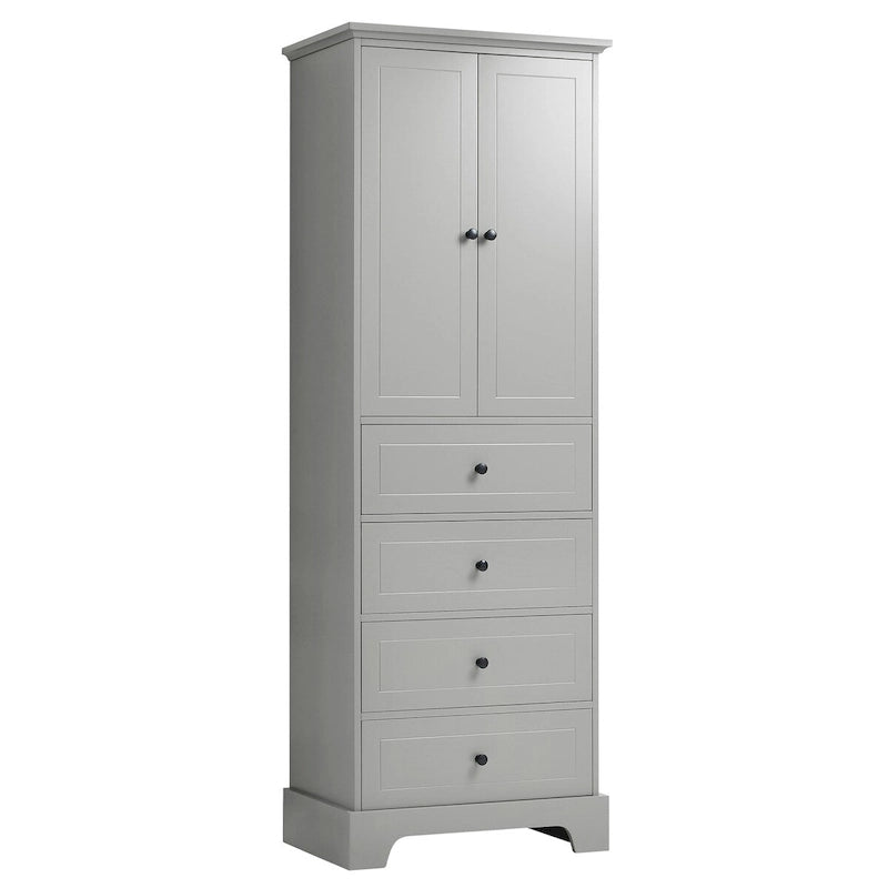 68.1" Tall Linen Cabinet with 2 Doors & 4 Drawers - Adjustable Shelves, MDF Waterproof Finish, Wall-Mounted Design for Bathroom, Bedroom, Entryway