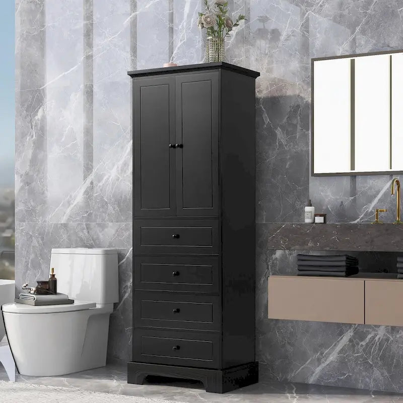 68.1" Tall Linen Cabinet with 2 Doors & 4 Drawers - Adjustable Shelves, MDF Waterproof Finish, Wall-Mounted Design for Bathroom, Bedroom, Entryway