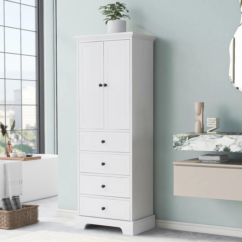 68.1" Tall Linen Cabinet with 2 Doors & 4 Drawers - Adjustable Shelves, MDF Waterproof Finish, Wall-Mounted Design for Bathroom, Bedroom, Entryway
