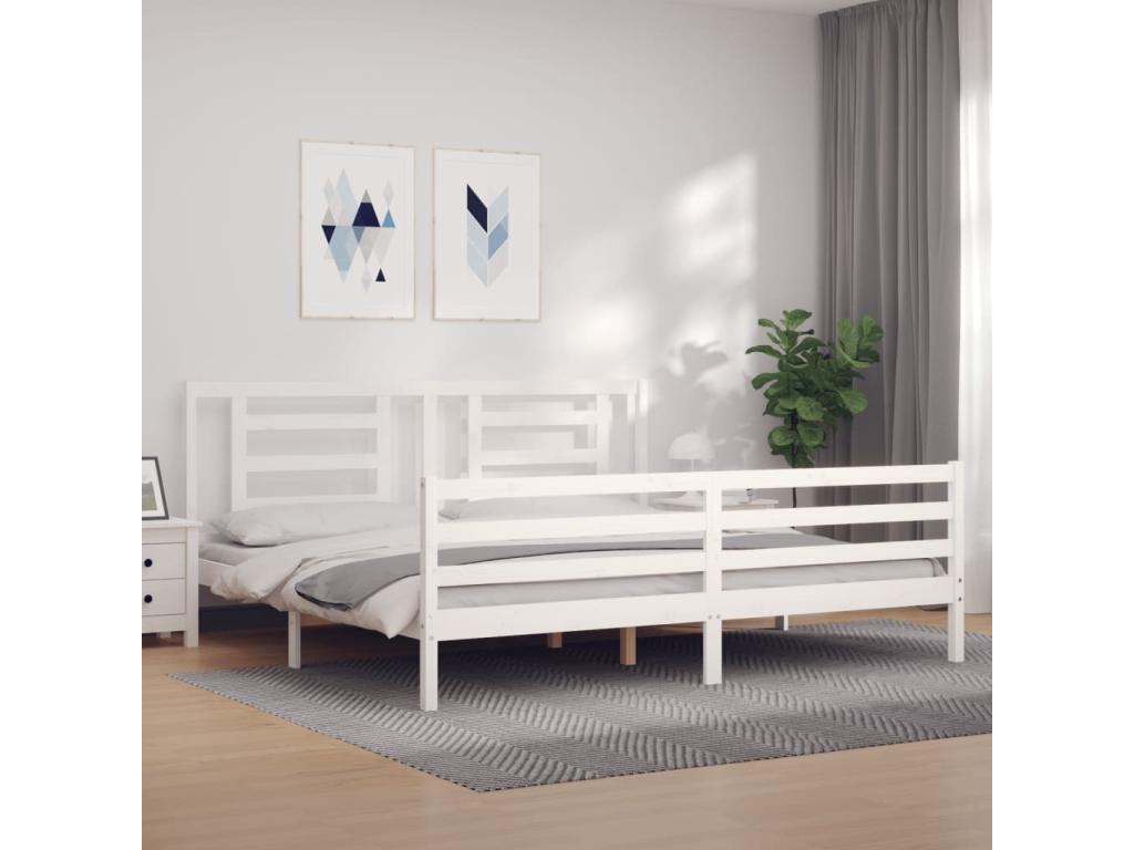 Bed frame with white headboard, Super Bohometop Size, solid wood, 06000HDYL