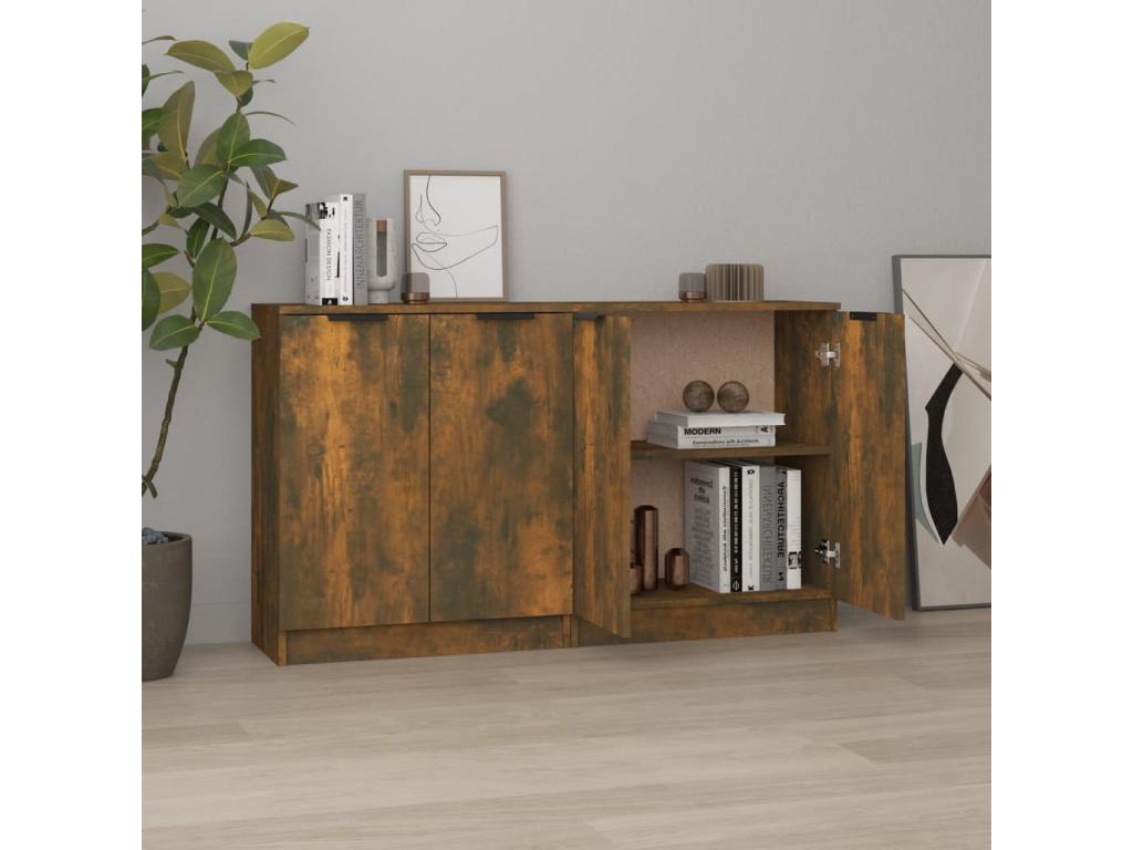 2-piece sideboard set, smoked oak, 60x30x70 cm, engineered wood, 39275FAOS