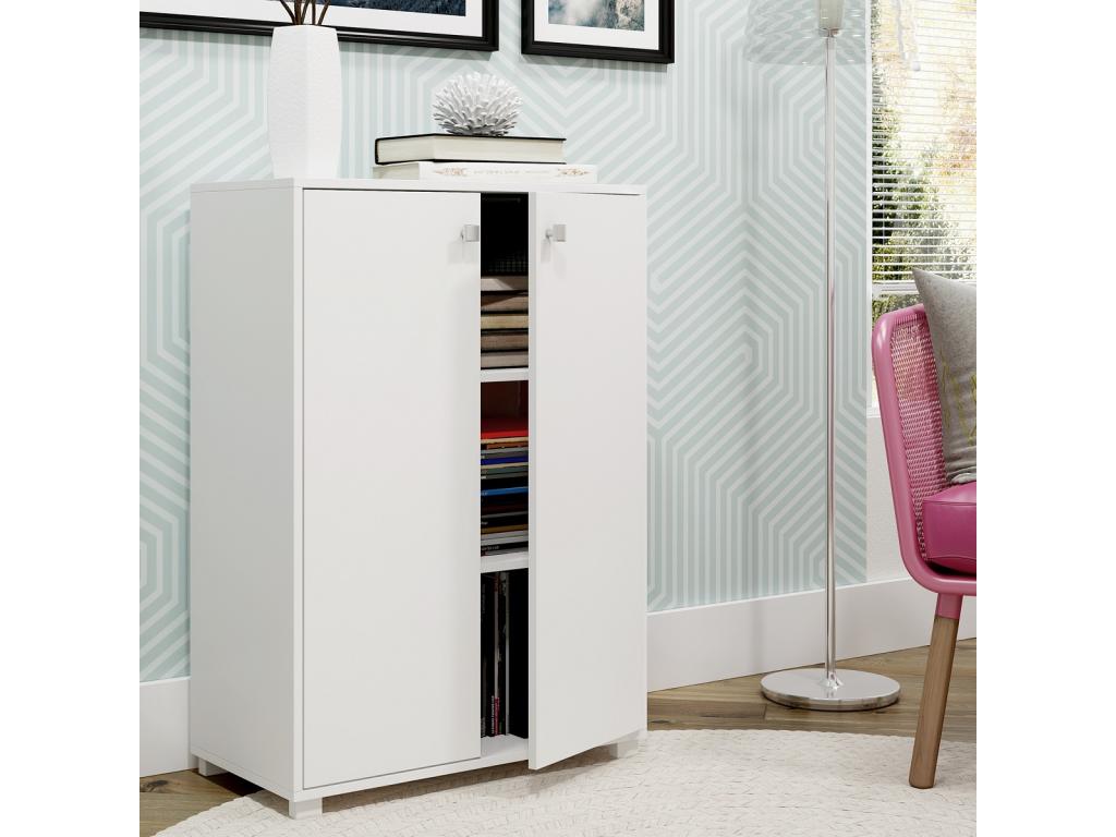 White wooden bookcase with 2 doors - W- 68 x D- 35 x H- 97 cm 19451ETQJ