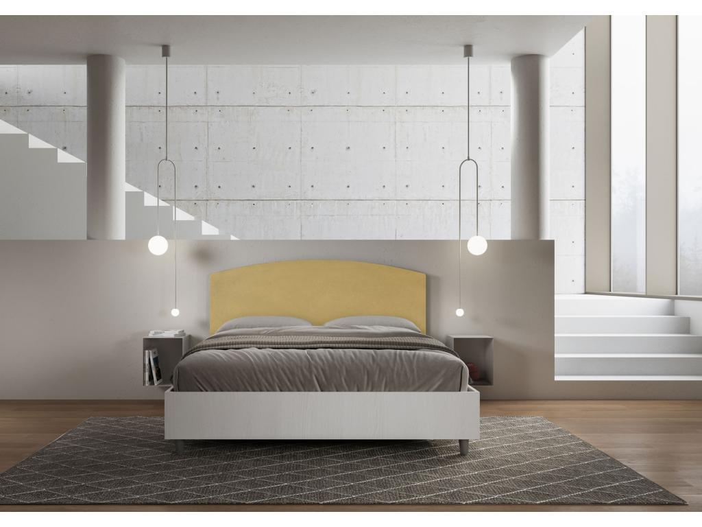 Bed without slatted base 160x200 white ash frame ochre microfiber headboard Bohometop 13831YXPH