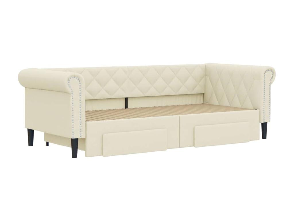 Daybed with trundle and drawers, cream, 90x200 cm, faux leather, 94357FLOU