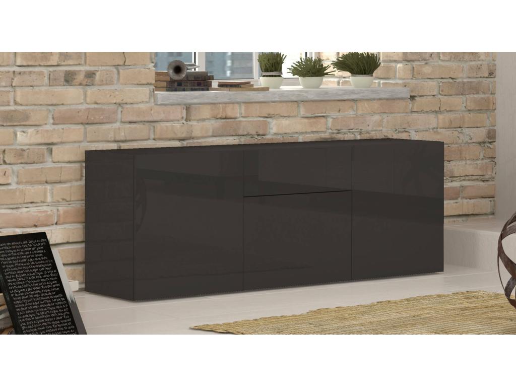 Bohometop Kitchen Buffet with 3 Doors and 1 Drawer, Living Room Buffet, Made in Italy, 170x40x35 cm, Glossy Anthracite, 50551PJUN