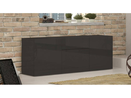 Bohometop Kitchen Buffet with 3 Doors and 1 Drawer, Living Room Buffet, Made in Italy, 170x40x35 cm, Glossy Anthracite, 50551PJUN