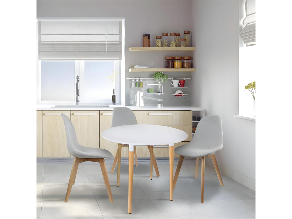 Bohometop - Round White Table with Wood Effect Legs 31940KMCW