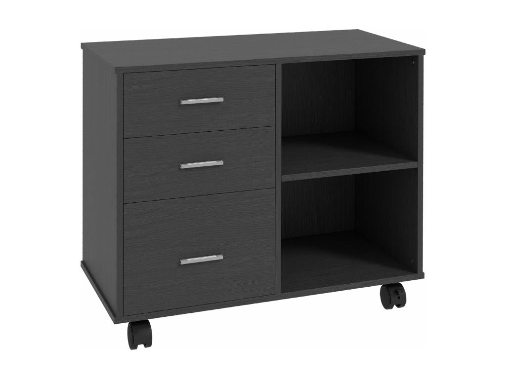 Bohometop Printer Stand Desk Organizer with 3 Drawers, 2 Shelves, Large Top, Particleboard, Black 53840HOED