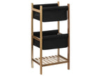 3-Tier Storage Shelf in Wood and Black Fabric, H 73.2 cm, 69284QMIR