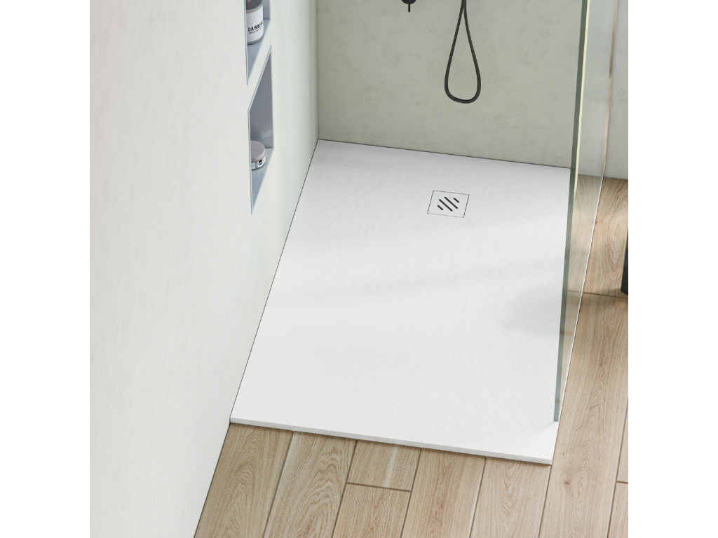 Bohometop extra-flat shower tray - Bohometop Texture in White Polyester Bohometop - L100xl140xh2.6cm - Bohometop 45992QODV