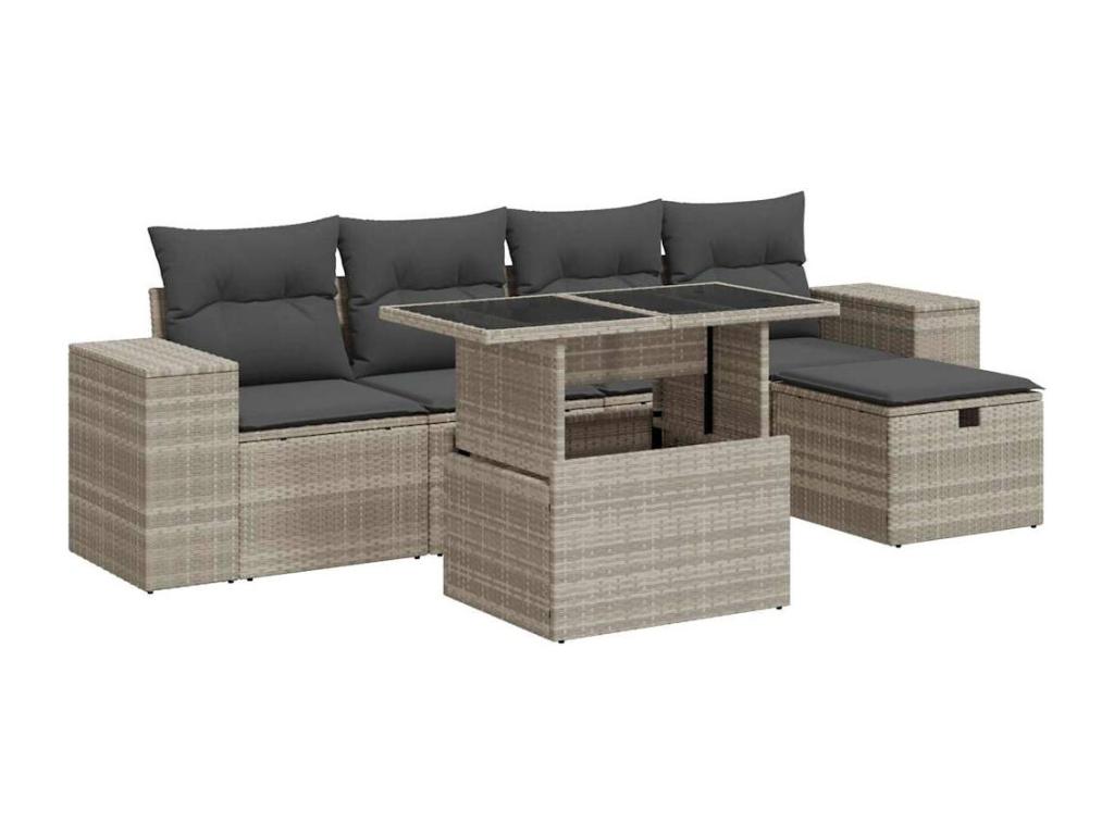 6-piece garden furniture set with light grey cushions, woven resin 51522BOWD