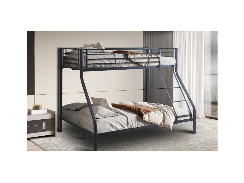 Nidchicshop Metal Bunk Bed – 90x200 / 140x200 cm – Dark Grey – Slatted Base Included 79215GMFR