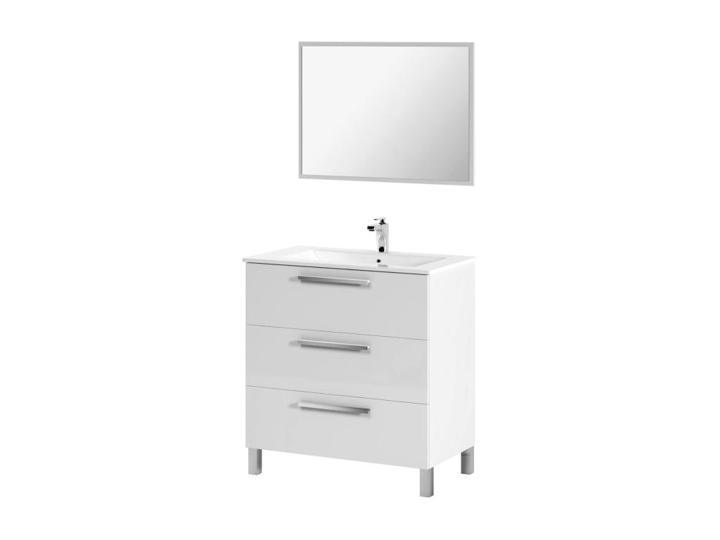 Bohometop Vanity Unit, Bathroom Cabinet with 3 Drawers and Mirror (Sink Not Included), 80x45x86 cm, Glossy White, 04340RJPN