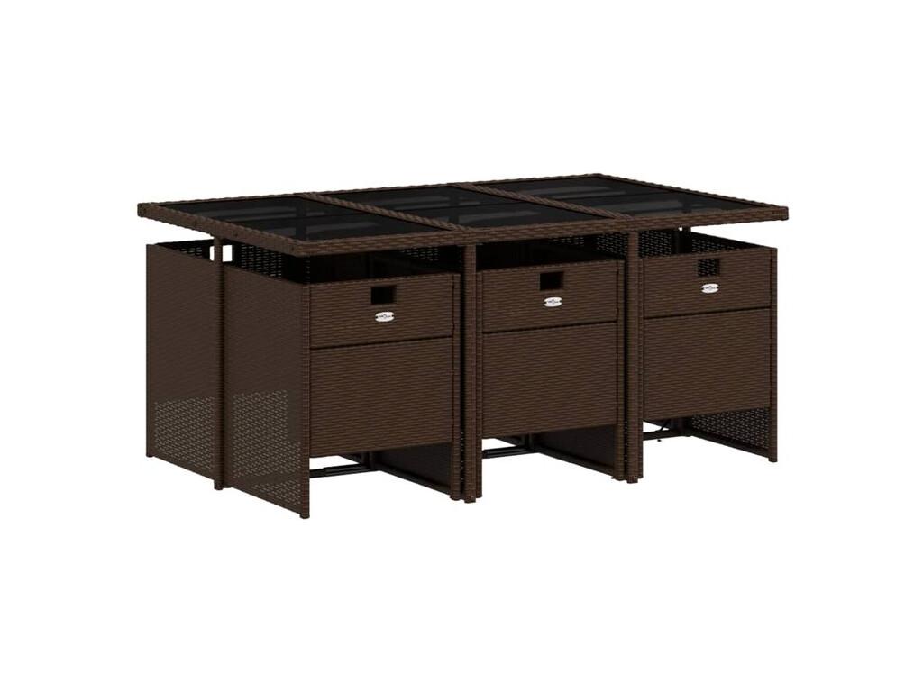 7-piece brown rattan garden dining set and cushions 82029JVKB