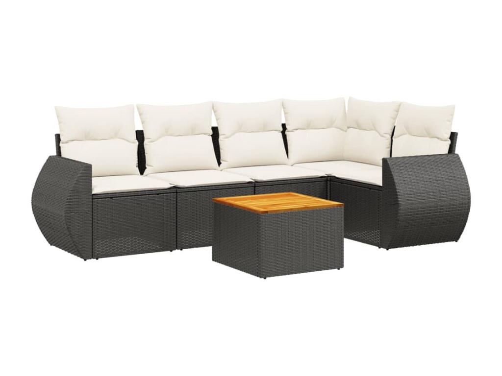 6-piece garden furniture set with cushions, black resin wicker, 37775NMTG