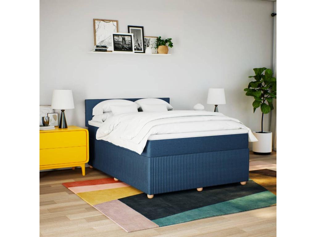 Bohometop bed base with mattress, blue, 140x200 cm, fabric, 74375XZRD